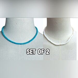 Vintage Set of (2)‎ Surfer Shell Turquoise Blue and White Necklace Set